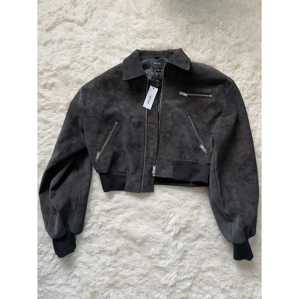 Nasty Gal Distressed Faux Leather Trucker Jacket - Size UK 12 - NWT (Flawed)